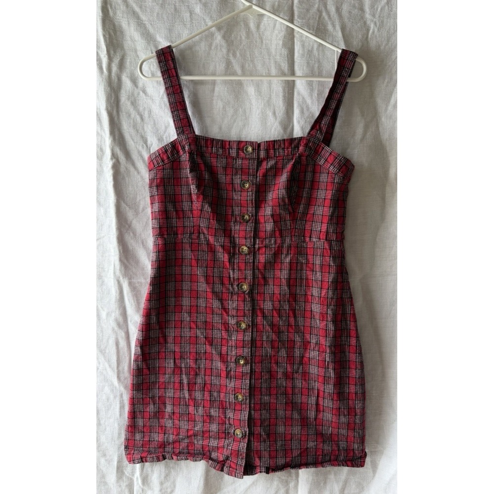 Women Hollister Red Plaid Midi Sleeveless‎ Dress Casual Party Tank Dress Medium